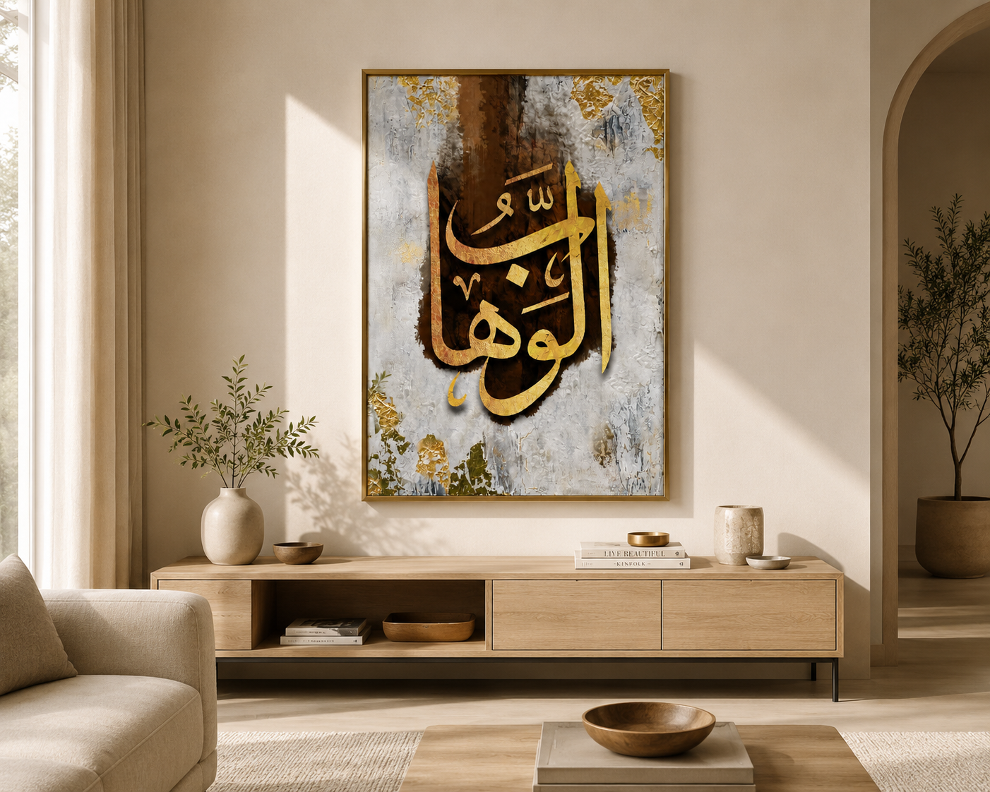Golden Calligraphy Wall Art - Textured Marble Finish