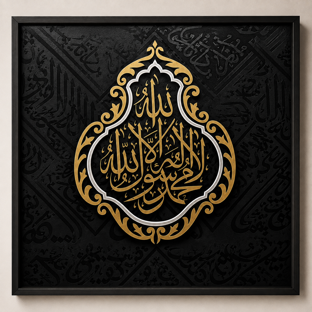 Black & Gold Ornate Medallion Calligraphy Wall Art - Square