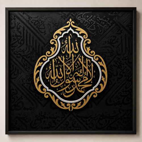 Black & Gold Ornate Medallion Calligraphy Wall Art - Square